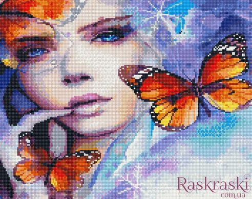 Картина из мозаики Девушка с бабочками Никитошка (GJ5883, На подрамнике) фото интернет-магазина Raskraski.com.ua