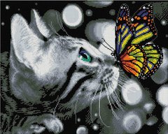 Алмазная мозаика Кот и бабочка ColorArt (CLR-PSP080, На подрамнике) фото интернет-магазина Raskraski.com.ua