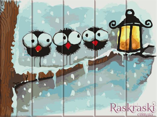 Картина за номерами на дереві Зимові пташки (ASW058) ArtStory фото інтернет-магазину Raskraski.com.ua