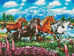 Картина мозаика Табун лошадей Rainbow Art (EJ1365, На подрамнике) фото интернет-магазина Raskraski.com.ua