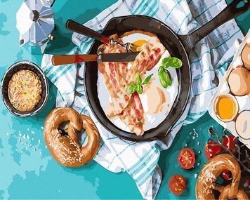 Раскраска для взрослых Вкусный завтрак (BRM31022) 40 х 50 см фото интернет-магазина Raskraski.com.ua