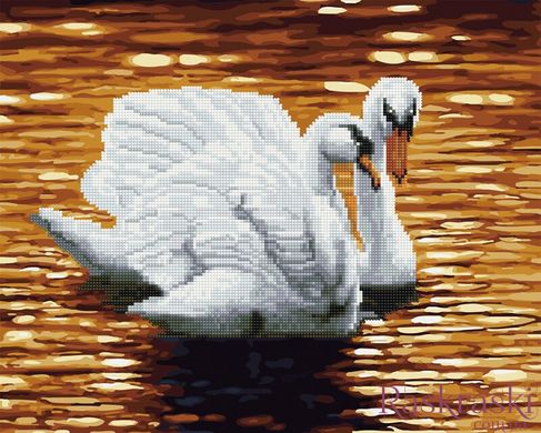 Алмазные картины-раскраски Лебеди на закате (GZS1112) Rainbow Art (Без коробки) фото интернет-магазина Raskraski.com.ua