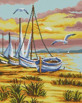 Алмазна живопис Човни на березі (39 х 49 см) Dream Art (DA-31755) 39 х 49 см фото інтернет-магазину Raskraski.com.ua