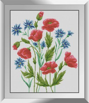 Картина стразами Васильки з маками Dream Art (DA-31438) 50 x 60 см фото інтернет-магазину Raskraski.com.ua