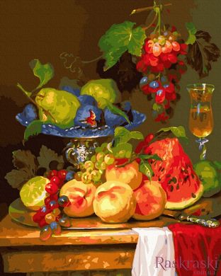 Раскраска для взрослых Натюрморт с ягодами и фруктами (BRM28959) фото интернет-магазина Raskraski.com.ua