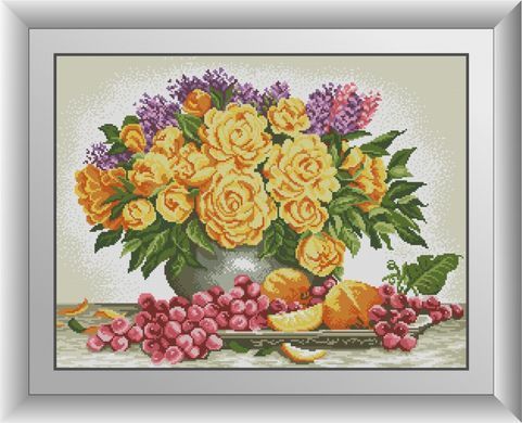 Мозаїка алмазна Натюрморт з трояндами і виноградом Dream Art (DA-30628) 47 х 62 см фото інтернет-магазину Raskraski.com.ua