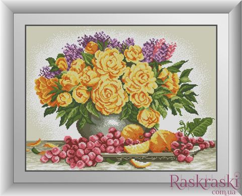 Картина з страз Натюрморт з трояндами і виноградом Dream Art (DA-30628) фото інтернет-магазину Raskraski.com.ua