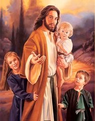 Картина из мозаики Иисус и дети Диамантовые ручки (GU_189309, На подрамнике) фото интернет-магазина Raskraski.com.ua