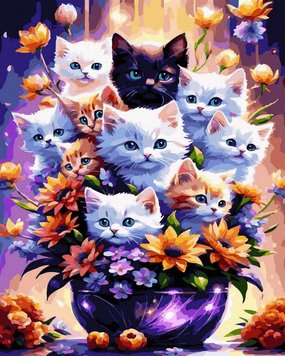 Картина за номерами Кошенята у квітах (NIK-N786) фото інтернет-магазину Raskraski.com.ua