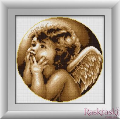 Картина из страз Задумчивый ангел (квадратные камни, полная зашивка) Dream Art (DA-30396, Без подрамника) фото интернет-магазина Raskraski.com.ua