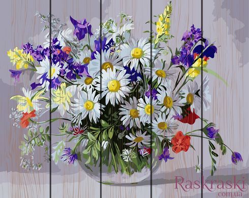 Розмальовка по номерах на дереві Ваза польових квітів (RA-GXT9890) Rainbow Art фото інтернет-магазину Raskraski.com.ua