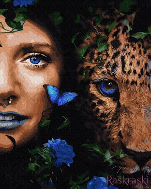 Картины по номерам Девушка и леопард (BK-GX32564) (Без коробки)