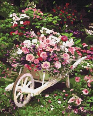 Картина по номерам Садовая тележка с цветами (BS8847) (Без коробки)