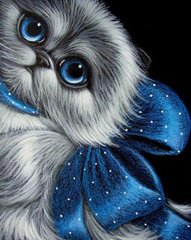 Набор алмазная вышивка Котенок с синим бантом ТМ Алмазная мозаика (DM-341, Без подрамника) фото интернет-магазина Raskraski.com.ua