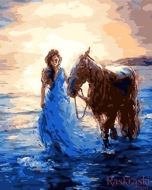 Картина раскраска Девушка и лошадь (W4340) фото интернет-магазина Raskraski.com.ua