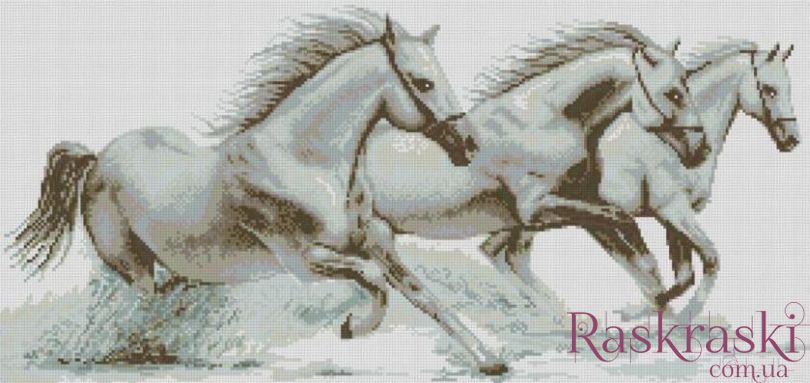Картина мозаика Тройка лошадей (34 х 72 см) Dream Art (DA-31738, Без подрамника) фото интернет-магазина Raskraski.com.ua