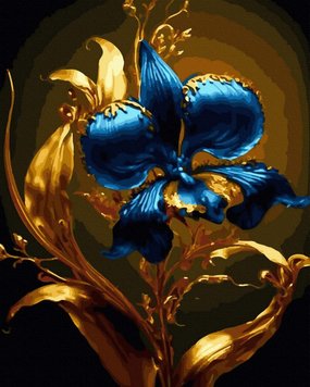 Раскраска по номерам Синий бутон (золотые краски) (BJX1133) фото интернет-магазина Raskraski.com.ua