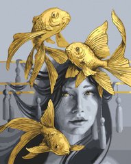 Картина по номерам Золотые рыбки (золотые краски) (JX1106) (Без коробки)