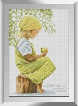 Картина из страз Девочка с яблоком Dream Art (DA-31144, Без подрамника) 27 x 39 см фото интернет-магазина Raskraski.com.ua
