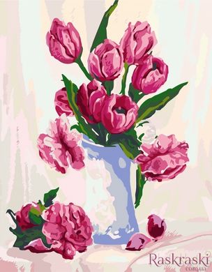 Рисование по номерам Букет бордовых тюльпанов (KHO2912) Идейка (Без коробки)