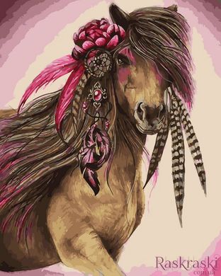 Раскраска для взрослых Лошадь с цветком (BRM28154) фото интернет-магазина Raskraski.com.ua