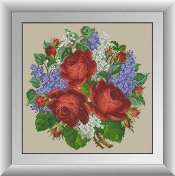 Алмазная вышивка Розы с лилиями Dream Art (DA-30633, Без подрамника) 44 х 44 см фото интернет-магазина Raskraski.com.ua