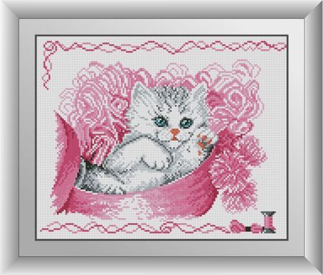 Картина из страз Кошечка в коробке Dream Art (DA-30572, Без подрамника) 30 х 37 см фото интернет-магазина Raskraski.com.ua