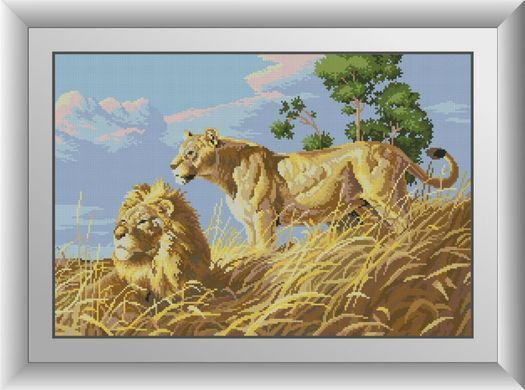Картина мозаика Африканские львы (полная зашивка, квадратные камни) Dream Art (DA-30052, Без подрамника) 42 х 62 см фото интернет-магазина Raskraski.com.ua