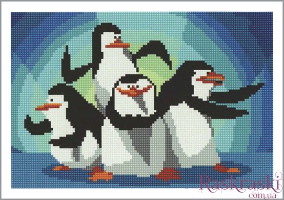 Картина мозаика Пингвины Мадагаскара Алмазная мозаика (OSC004, Без подрамника) фото интернет-магазина Raskraski.com.ua