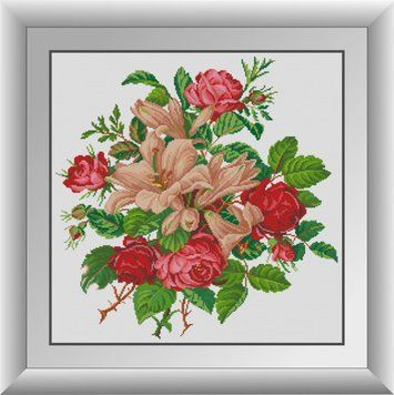Алмазная картина Пионы с лилиями Dream Art (DA-30634, Без подрамника) 58 х 58 см фото интернет-магазина Raskraski.com.ua