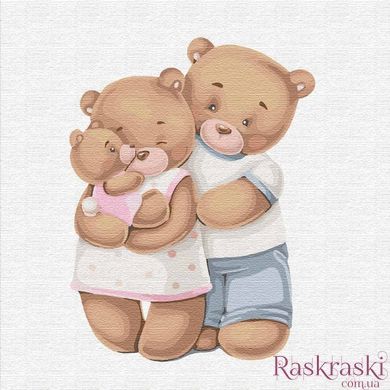 Картины по номерам Счастливая семья медвежат (KHO2347) Идейка (Без коробки)