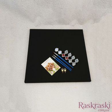 "Сяючі сімейні долоньки" Набір для створення відбитків на чорному полотні (червоні та срібні блискітки) 40*40 фото інтернет-магазину Raskraski.com.ua