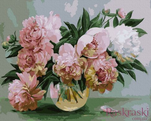 Раскраска по номерам Розовые пионы (BRM39412) фото интернет-магазина Raskraski.com.ua