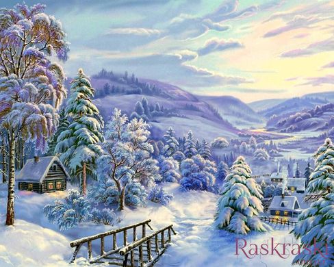 Алмазная живопись Зима в деревне ТМ Алмазная мозаика (DM-377, Без подрамника) фото интернет-магазина Raskraski.com.ua