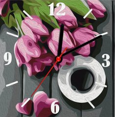 Картина по номерам часы Кофе и тюльпаны (ASG014) ArtStory (Без коробки)