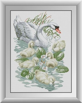 Картина из мозаики Лебедь с птенцами Dream Art (DA-30896, Без подрамника) фото интернет-магазина Raskraski.com.ua