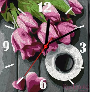 Картина за номерами годинник Кава та тюльпани (ASG014) ArtStory (Без коробки)