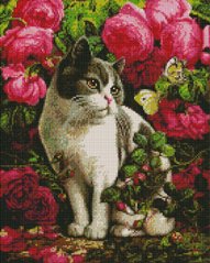 Картина алмазна вишивка Кіт у квітах ArtStory (ASM29) фото інтернет-магазину Raskraski.com.ua