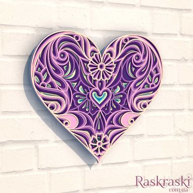 Деревянная раскраска Фиолетовое цветочное сердце Wortex Woods (3DP30025)