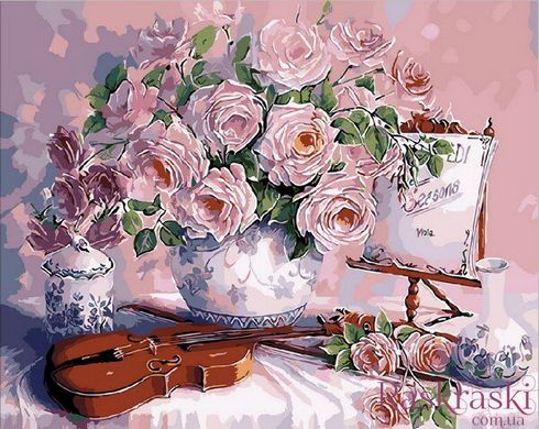 Картина за номерами Скрипка і рожевий букет (MR-Q1535) Mariposa фото інтернет-магазину Raskraski.com.ua