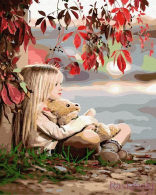 Картина за номерами Дівчинка з ведмедиком (BK-GX33051) (Без коробки)