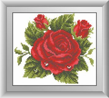 Картина мозаика Роза в росе (квадратные камни, полная зашивка) Dream Art (DA-30404, Без подрамника) 20 х 23 см фото интернет-магазина Raskraski.com.ua