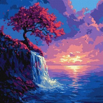 Картина за номерами Сакура в потоці &copy;art_selena_ua (KHO6380) Ідейка (Без коробки) 40 х 40 см