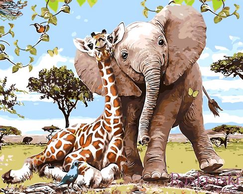 Картина за номерами Слоненя і жираф (BK-GX8895) (Без коробки)