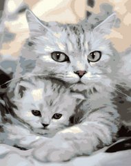 Картина по номерам Кошка и котенок (SR-B-GS1005) Strateg фото интернет-магазина Raskraski.com.ua