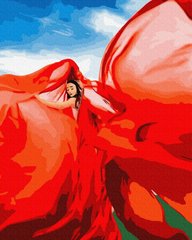 Малюнок по цифрам Жінка у червоному (PGX37565) Brushme Premium фото інтернет-магазину Raskraski.com.ua