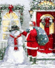 Картина за номерами Санта зі сніговиком (BRM21398) фото інтернет-магазину Raskraski.com.ua