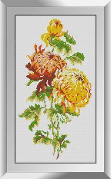 Картина мозаика Желтые георгины Dream Art (DA-31099, Без подрамника) 26 x 48 см фото интернет-магазина Raskraski.com.ua