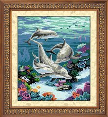 Алмазная техника Семья дельфинов (полная зашивка, квадратные камни) Dream Art (DA-30059, Без подрамника) фото интернет-магазина Raskraski.com.ua