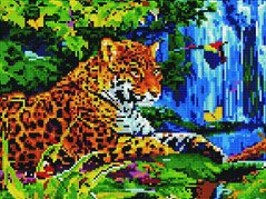 Алмазная вышивка Леопард у водопада Rainbow Art (EJ307, На подрамнике) фото интернет-магазина Raskraski.com.ua